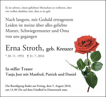 Traueranzeige von Erna Stroth von  Kreisanzeiger