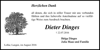 Traueranzeige von Dieter Dinges von  Gießener Anzeiger