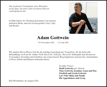 Traueranzeige von Adam Gottwein von Trauerportal Rhein Main Presse
