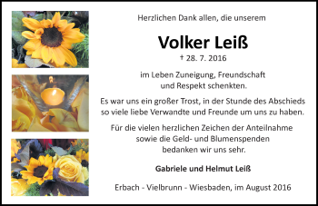 Traueranzeige von Volker Leiß von Trauerportal Echo Online