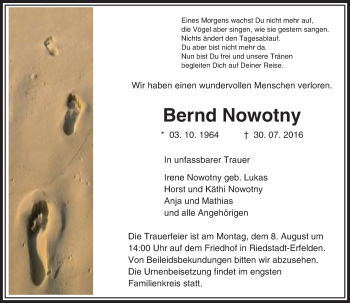 Traueranzeige von Bernd Nowotny von Trauerportal Echo Online