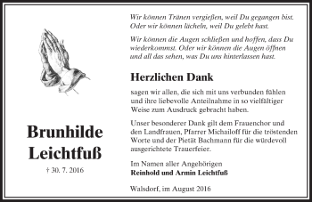 Traueranzeige von Brunhilde Leichtfuß von  Camberger Anzeiger