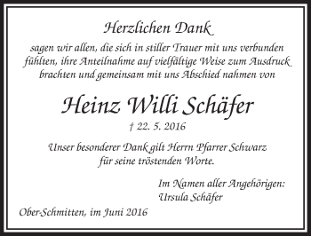 Traueranzeige von Heinz Willi Schäfer von  Kreisanzeiger