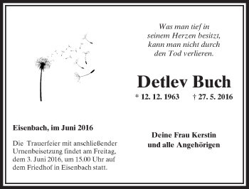 Traueranzeige von Detlev Buch von  Camberger Anzeiger