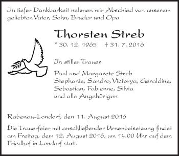 Traueranzeige von Thorsten Streb von  Gießener Anzeiger