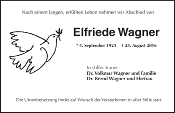 Traueranzeige von Elfriede Wagner von  Gelnhäuser Tageblatt