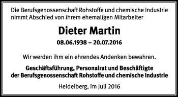 Traueranzeige von Dieter Martin von Trauerportal Rhein Main Presse