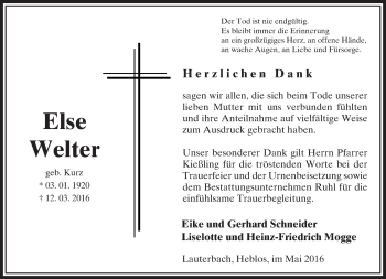 Traueranzeige von Else Welter von VRM Trauer