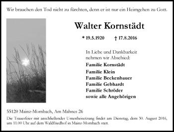Traueranzeige von Walter Kornstädt von Trauerportal Rhein Main Presse