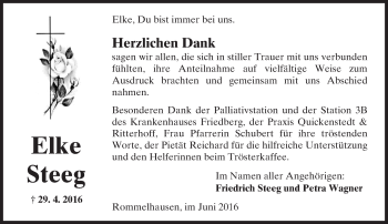 Traueranzeige von Elke Steeg von  Kreisanzeiger