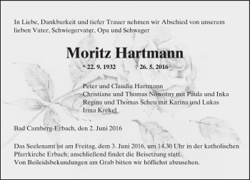 Traueranzeige von Moritz Hartmann von  Camberger Anzeiger
