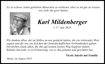 Traueranzeige von Karl Mildenberger von Trauerportal Rhein Main Presse Traueranzeige von Karl Mildenberger von Trauerportal Rhein Main Presse