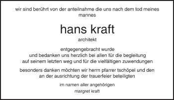 Traueranzeige von Hans Kraft von  Kreisanzeiger