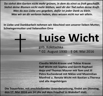 Traueranzeige von Luise Wicht von  Camberger Anzeiger