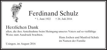 Traueranzeige von Ferdinand Schulz von  Usinger Anzeiger