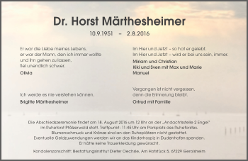 Traueranzeige von Horst Märthesheimer von Trauerportal Rhein Main Presse