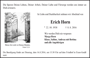 Traueranzeige von Erich Horn von Trauerportal Echo Online