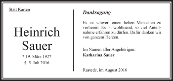 Traueranzeige von Heinrich Sauer von VRM Trauer