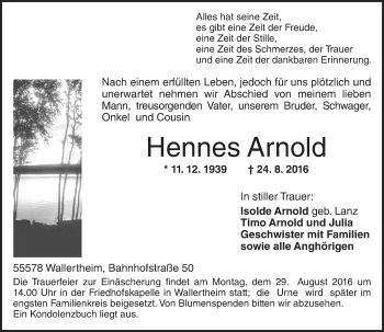 Traueranzeige von Hennes Arnold von Trauerportal Rhein Main Presse