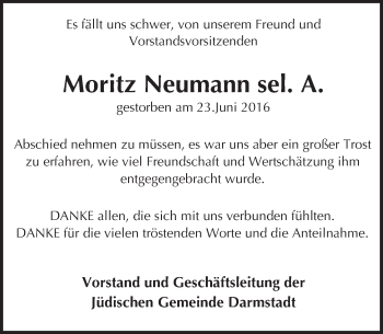Traueranzeige von Moritz Neumann von Trauerportal Echo Online