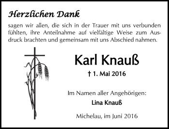 Traueranzeige von Karl Knauß von  Kreisanzeiger