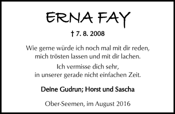 Traueranzeige von Erna Fay von  Kreisanzeiger