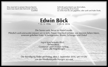 Traueranzeige von Edwin Böck von  Kreisanzeiger