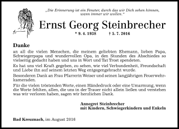 Traueranzeige von Ernst Georg Steinbrecher von Trauerportal Rhein Main Presse