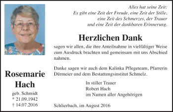 Traueranzeige von Rosemarie Hach von  GT am Sonntag