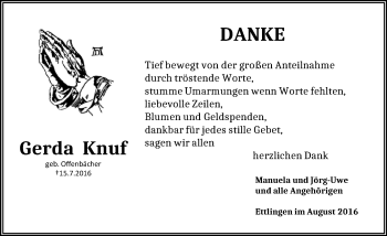 Traueranzeige von Gerda Knuf von  Kreisanzeiger
