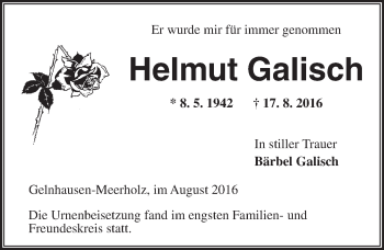 Traueranzeige von Helmut Galisch von  Gelnhäuser Tageblatt