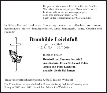 Traueranzeige von Brunhilde Leichtfuß von Trauerportal Rhein Main Presse