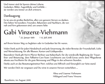 Traueranzeige von Gabi Vinzenz-Viehmann von Trauerportal Rhein Main Presse