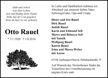 Traueranzeige von Otto Rauel von Trauerportal Rhein Main Presse