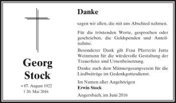 Traueranzeige von Georg Stock von VRM Trauer