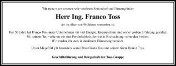 Traueranzeige von Franco Toss von  Gießener Anzeiger