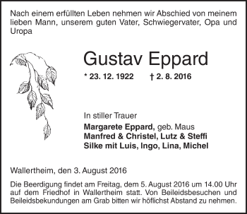 Traueranzeige von Gustav Eppard von Trauerportal Rhein Main Presse