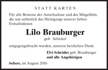 Traueranzeige von Lilo Brauburger von  Camberger Anzeiger