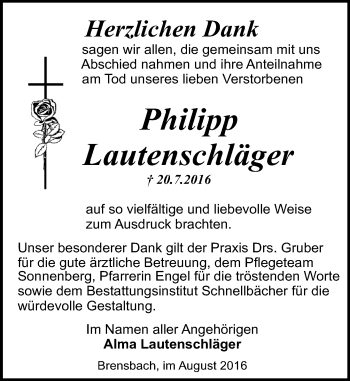 Traueranzeige von Philipp Lautenschläger von Trauerportal Echo Online