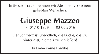 Traueranzeige von Giuseppe Mazzeo von Trauerportal Echo Online
