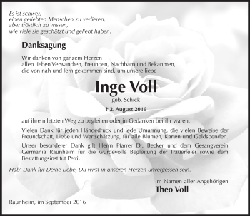 Traueranzeige von Inge Voll von Trauerportal Rhein Main Presse
