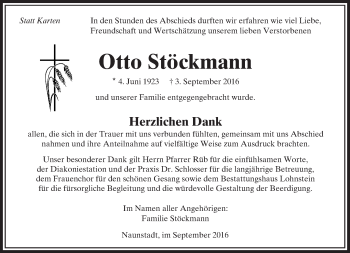 Traueranzeige von Otto Stöckmann von  Usinger Anzeiger