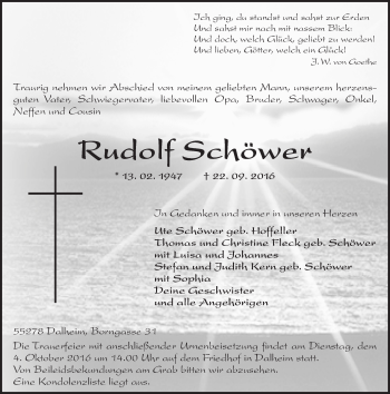 Traueranzeige von Rudolf Schöwer von Trauerportal Rhein Main Presse