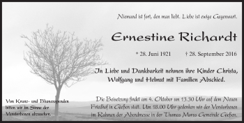 Traueranzeige von Ernestine Richardt von  Gießener Anzeiger