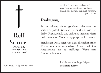 Traueranzeige von Rolf Schroer von Trauerportal Rhein Main Presse