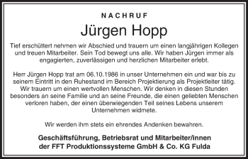 Traueranzeige von Jürgen Hopp von  Gießener Anzeiger
