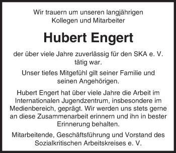 Traueranzeige von Hubert Engert von Trauerportal Echo Online