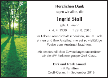 Traueranzeige von Ingrid Stoll von Trauerportal Echo Online