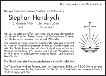Traueranzeige von Stephan Hendrych von Trauerportal Rhein Main Presse