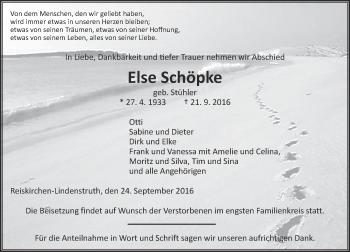 Traueranzeige von Else Schöpke von  Gießener Anzeiger